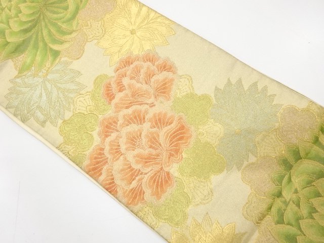 JAPANESE KIMONO / ANTIQUE FUKURO OBI / SILK / WOVEN KIKU